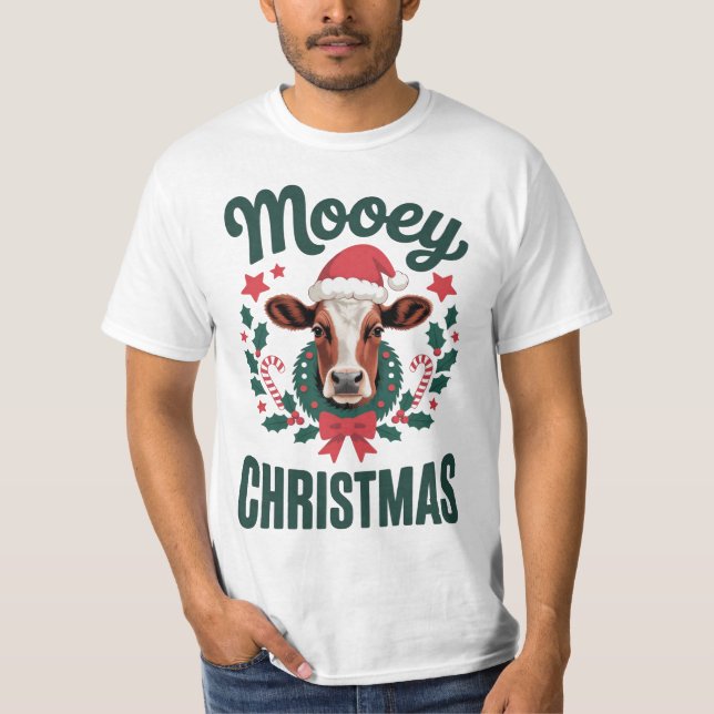 Funny Cool Cow Mooey Christmas Farm T Shirt (Framsida)