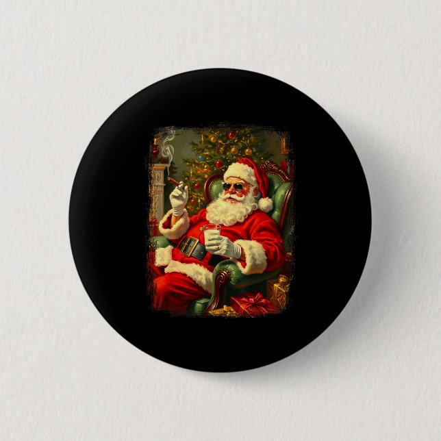 Funny Cool Sungles Cigar And Milk Santa Christmas  Knapp (Framsida)