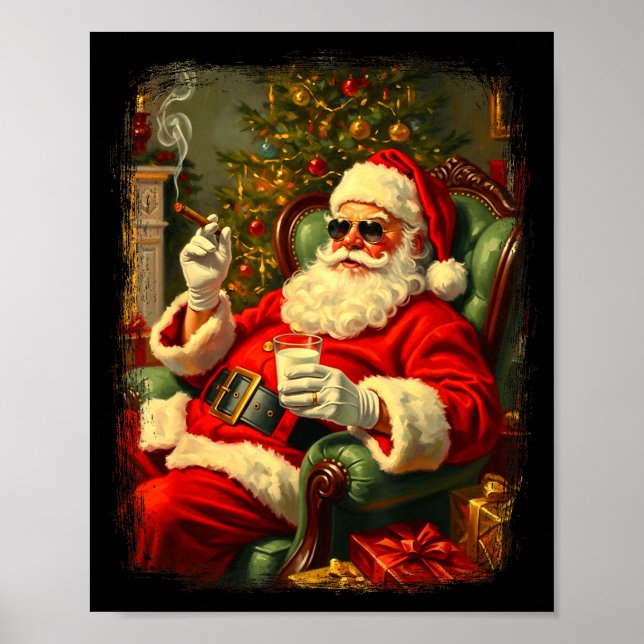 Funny Cool Sungles Cigar And Milk Santa Christmas  Poster (Framsidan)
