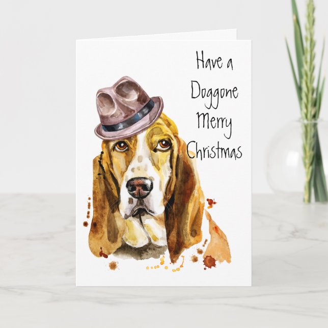 Funny Coola Basset Hound med Fedora Hat Helgkort (Framsida)