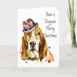 Funny Coola Basset Hound med Fedora Hat Helgkort