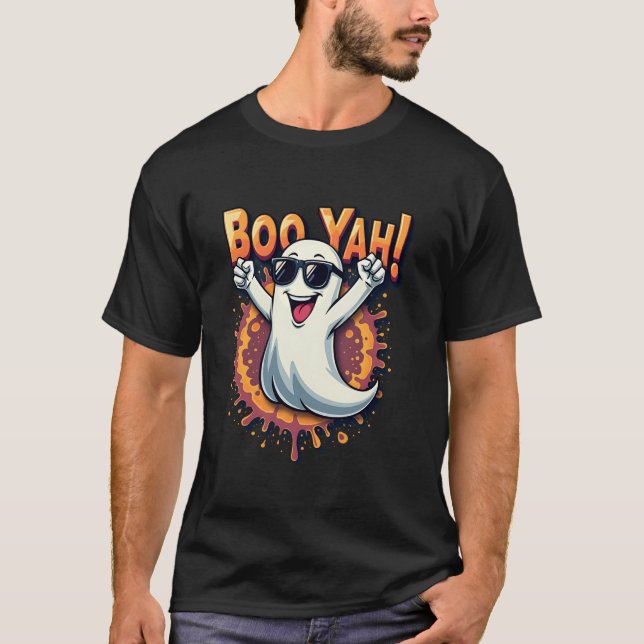 Funny Coola Boo Yah Booyah Rocking Ghost Spooky Bo T Shirt (Framsida)