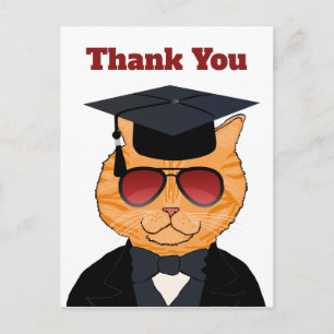 Funny Coola Cat Tecknad Studenten Tack Meddelande Vykort