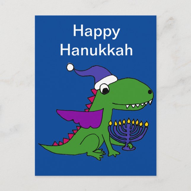 Funny Coola Dragon och Menorah Lycklig Hanukah Art Helg Vykort (Framsida)