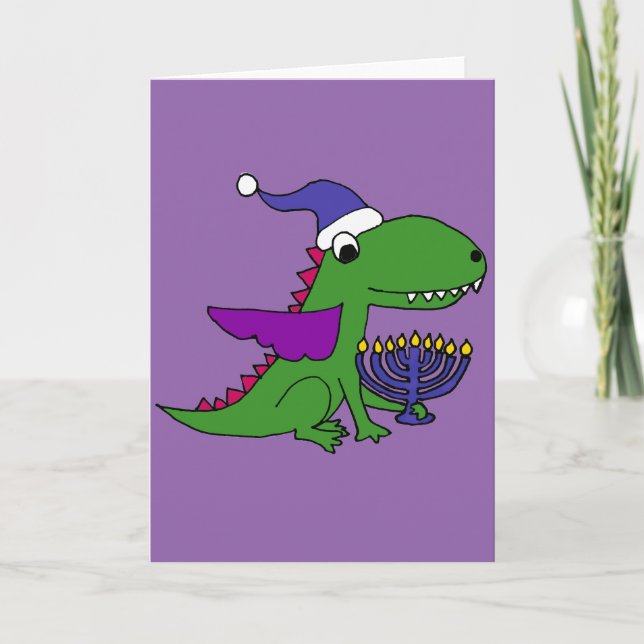 Funny Coola Dragon och Menorah Lycklig Hanukah Art Helgkort (Framsida)