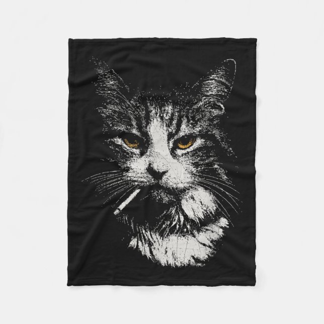 Funny Coola Katt Rökning Funny Meme Cigarette Cat  Fleecefilt (Framsidan)
