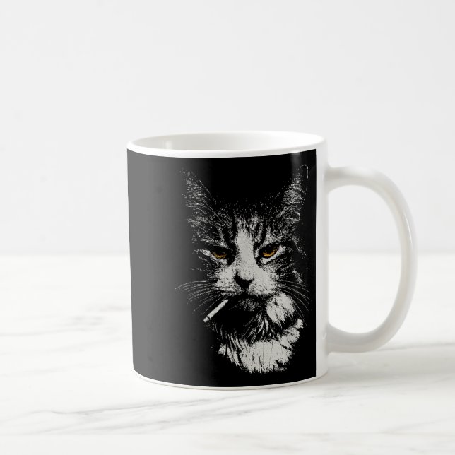 Funny Coola Katt Rökning Funny Meme Cigarette Cat  Kaffemugg (Höger)