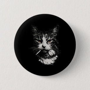Funny Coola Katt Rökning Funny Meme Cigarette Cat Knapp