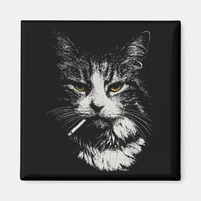 Funny Coola Katt Rökning Funny Meme Cigarette Cat  Magnet (Framsidan)