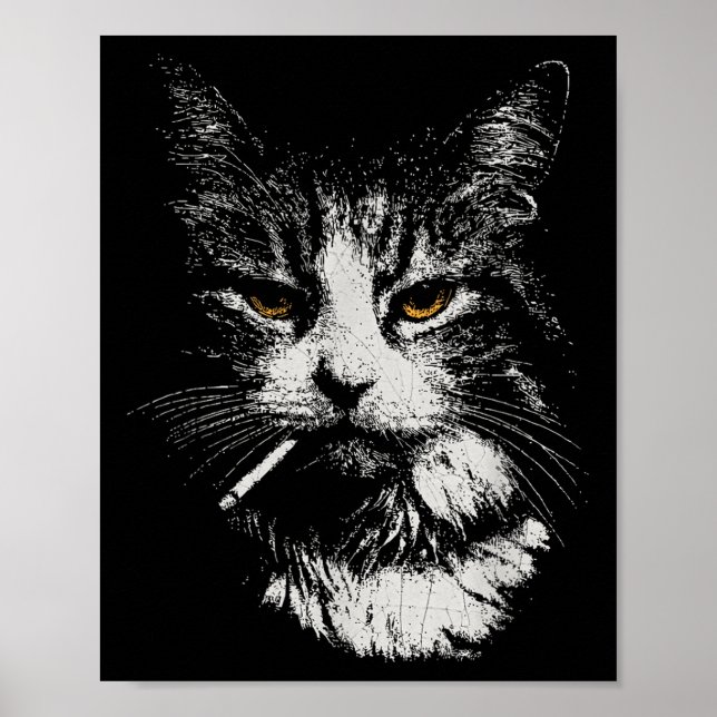 Funny Coola Katt Rökning Funny Meme Cigarette Cat  Poster (Framsidan)