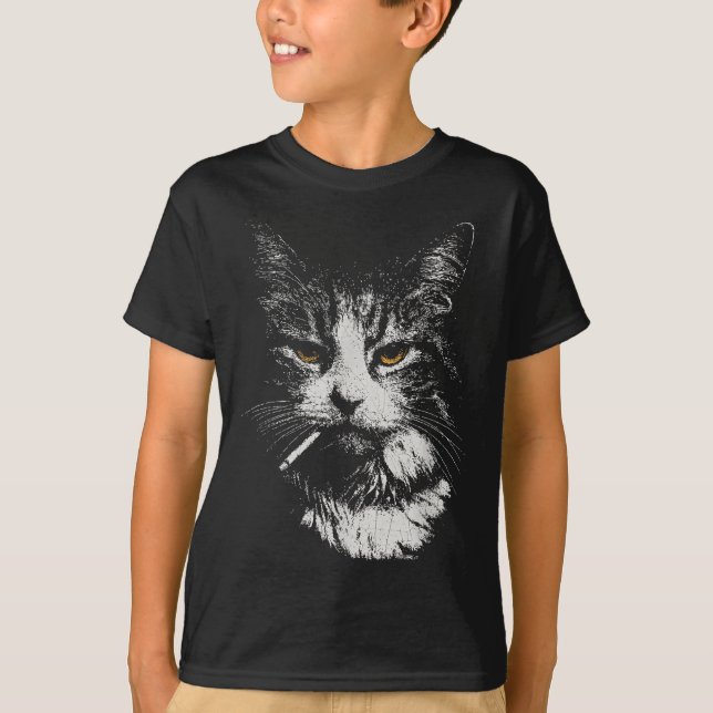 Funny Coola Katt Rökning Funny Meme Cigarette Cat  T Shirt (Framsida)
