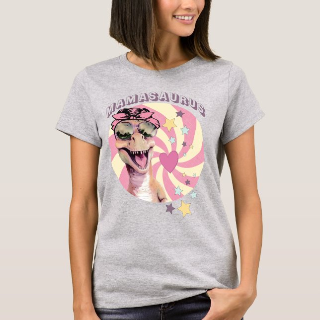 Funny Coola Rosa Mamasaurus Dinosaur Mamma T Shirt (Framsida)