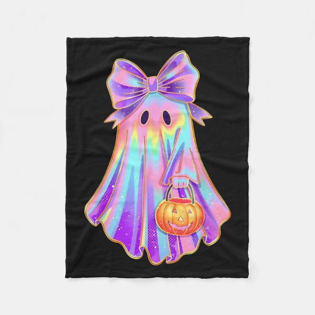 Funny Coquette Bow Ghost Pumpkin Halloween Soky Se Fleecefilt (Framsidan)