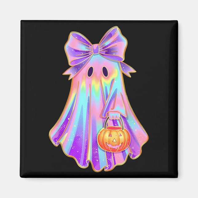 Funny Coquette Bow Ghost Pumpkin Halloween Soky Se Magnet (Framsidan)