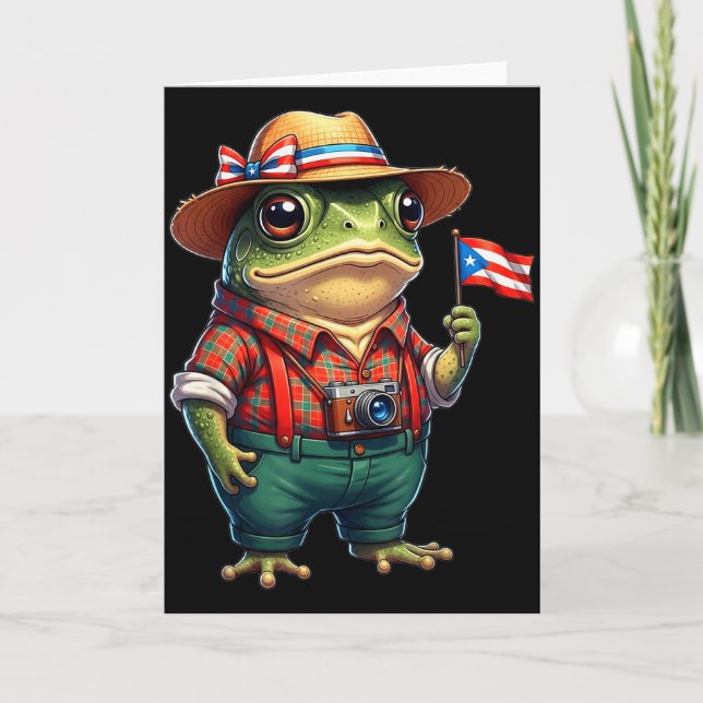 Funny Coqui Frog Puerto Rico Flag Taino Boricua Hi Kort (Framsida)
