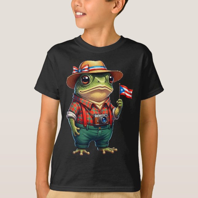 Funny Coqui Frog Puerto Rico Flag Taino Boricua Hi T Shirt (Framsida)