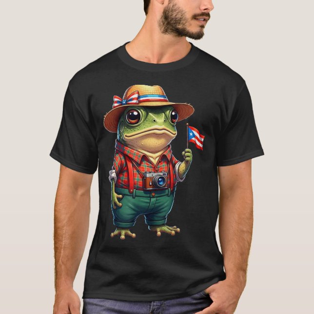 Funny Coqui Frog Puerto Rico Flag Taino Boricua Hi T Shirt (Framsida)
