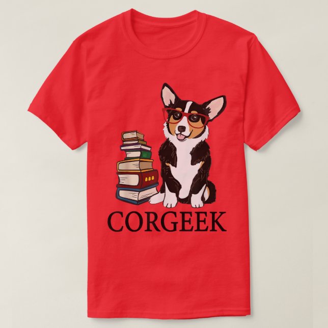 Funny Corgeek Corgi Hundälskare Bok Reading Geek C T Shirt (Design framsida)