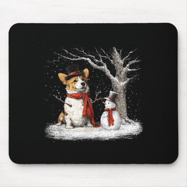 Funny Corgi Dog In The Snow Tree Christmas Winter  Musmatta (Framsidan)