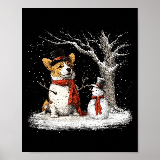 Funny Corgi Dog In The Snow Tree Christmas Winter  Poster (Framsidan)