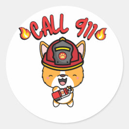 Funny Corgi hund är en brandman Runt Klistermärke