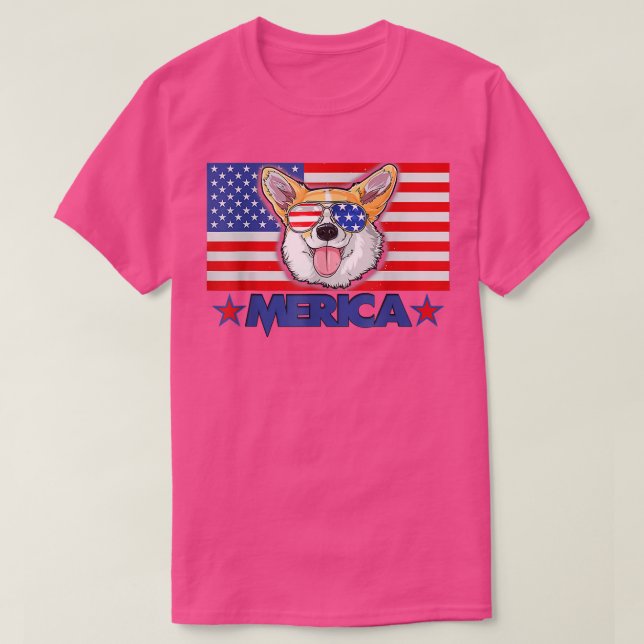 Funny Corgi Hund Merica 4:e juli Independence Da T Shirt (Design framsida)