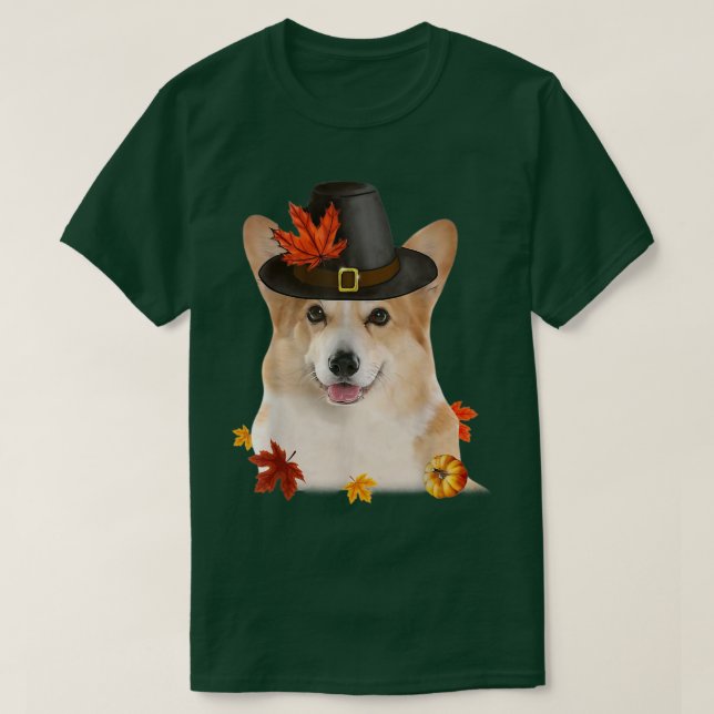 Funny Corgi Hund Pilgrim Hat Fall Lycklig Thanksgi T Shirt (Design framsida)