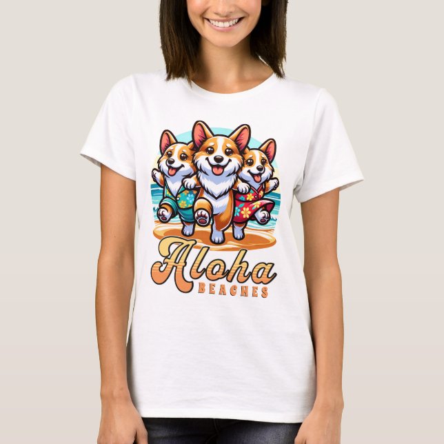 Funny Corgi Hundar Aloha Beacher Summer Vacation T Shirt (Framsida)