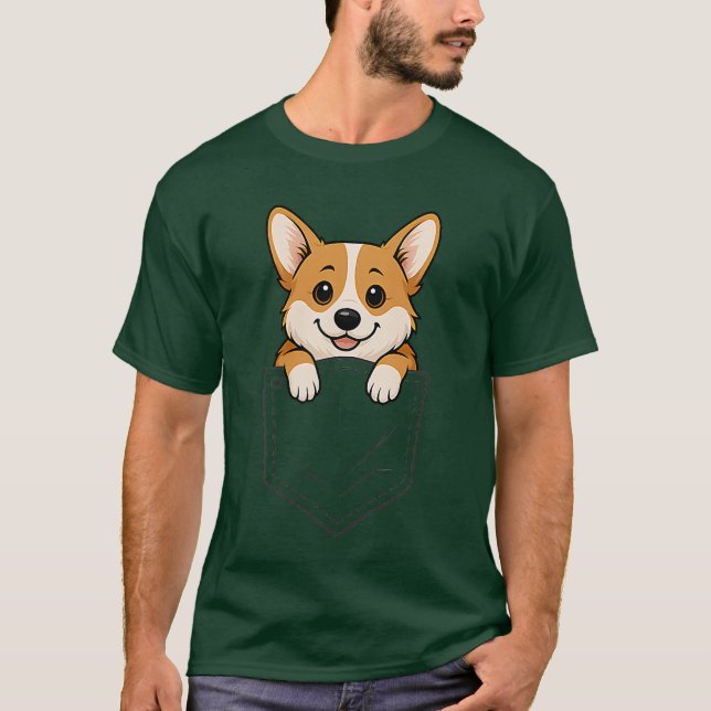 Funny Corgi Peeking in Pocket Animal Dog Lover Pet T Shirt (Framsida)
