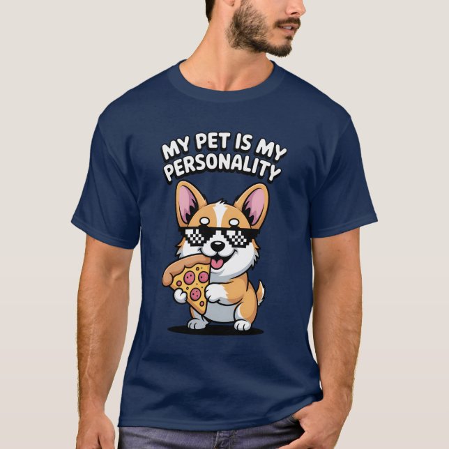 Funny Corgi Pizza Älskare Pet Humor Tee (Framsida)