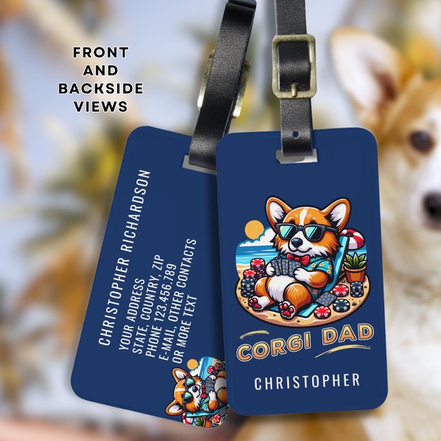 Funny Corgi Poker Player Hund Pappa Anpassningsbar Bagagebricka (Skapare uppladdad)
