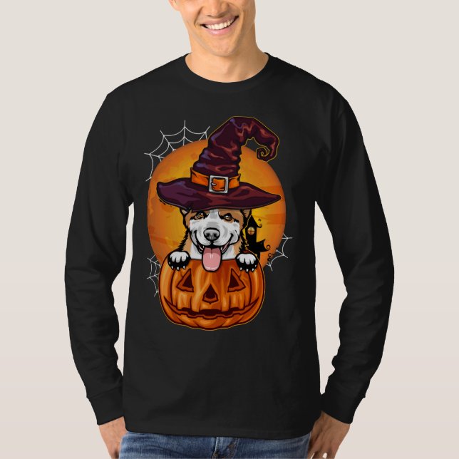 Funny Corgi Pumpkin Halloween T Shirt (Framsida)