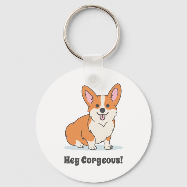 Funny Corgi Puppy - Hej Corgous Nyckelring (Framsida)