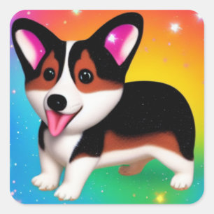 Funny Corgi Puppy Hund Fyrkantigt Klistermärke