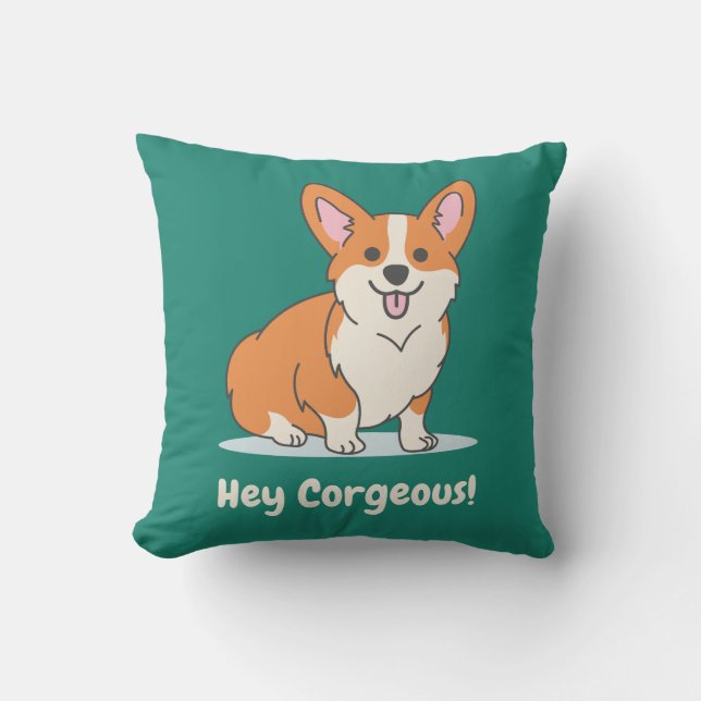 Funny Corgi Puppy Pun - Hey Corgeous Kudde (Framsida)