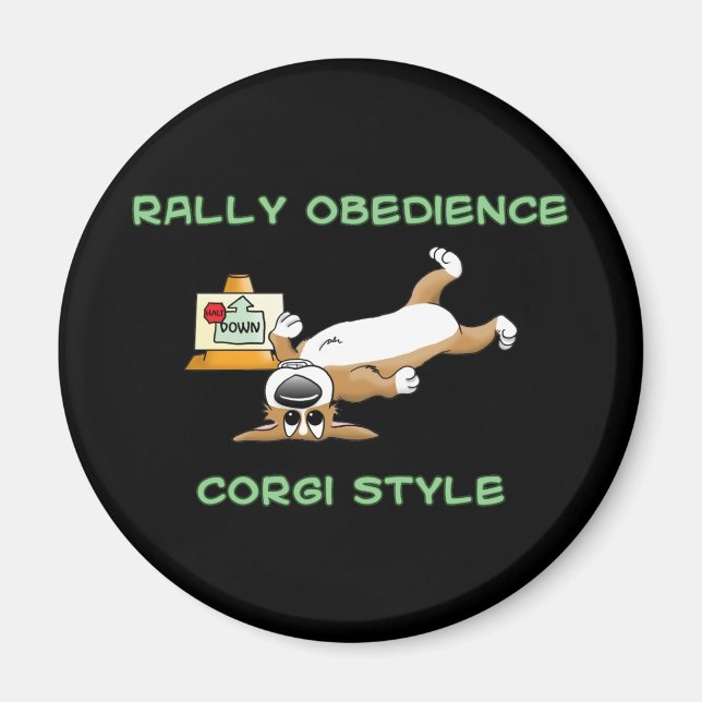 Funny Corgi Rally-o Tecknad Magnet (Framsidan)