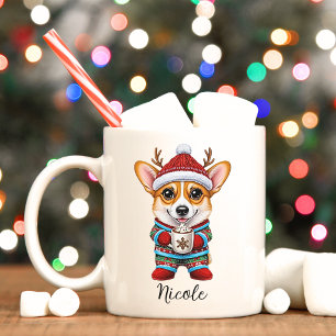 Funny Corgi Reindeer jul Mugg