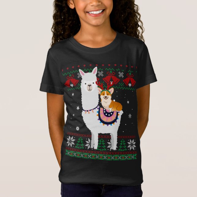 Funny Corgi Riding Llama julklappar Corgi Xma T Shirt (Framsida)