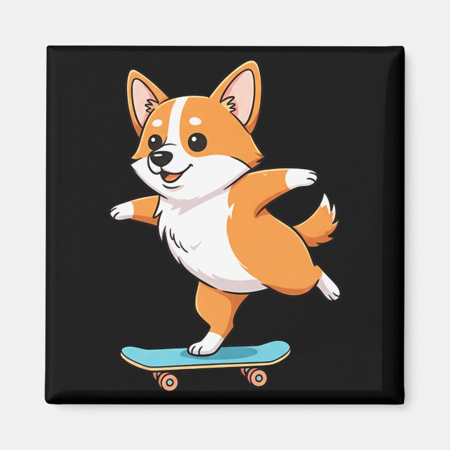 Funny Corgi Skater Skateboard Ballerina Mom Dad Ki Magnet (Framsidan)