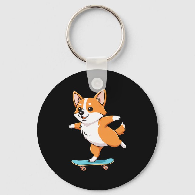 Funny Corgi Skater Skateboard Ballerina Mom Dad Ki Nyckelring (Framsida)