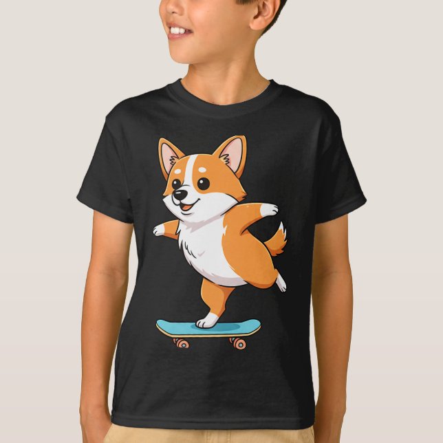 Funny Corgi Skater Skateboard Ballerina Mom Dad Ki T Shirt (Framsida)