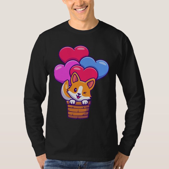 Funny Corgi som flyger med ballonger T Shirt (Framsida)