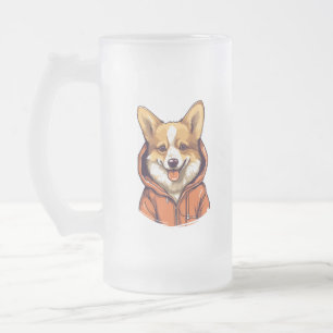 Funny Corgi Wearing Hoodie Frostat Ölglas