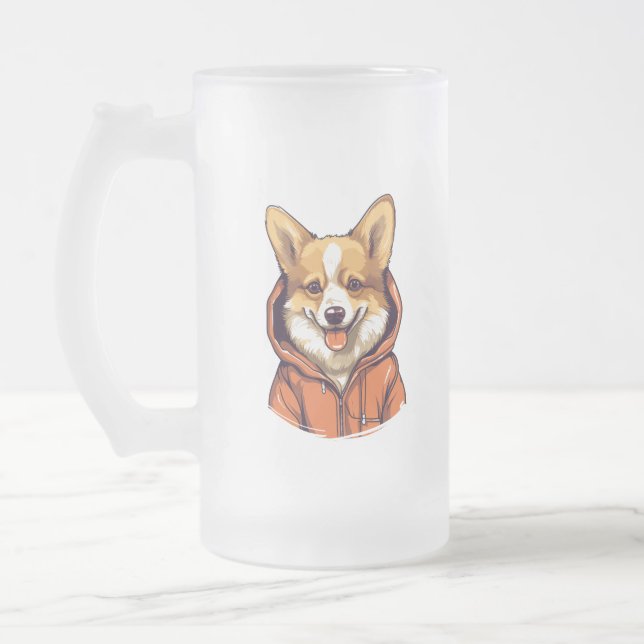Funny Corgi Wearing Hoodie Frostat Ölglas (Vänster)