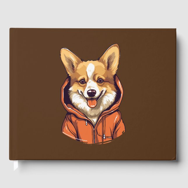 Funny Corgi Wearing Hoodie Gästböcker (Framsida)