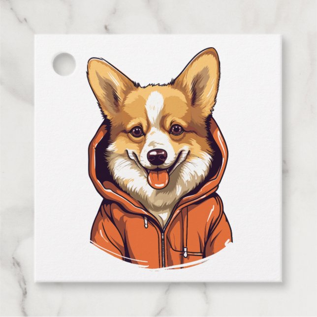 Funny Corgi Wearing Hoodie Gåvor Etiketter (Framsida)