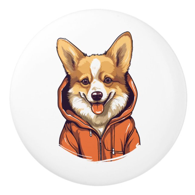 Funny Corgi Wearing Hoodie Knopp (Framsidan)