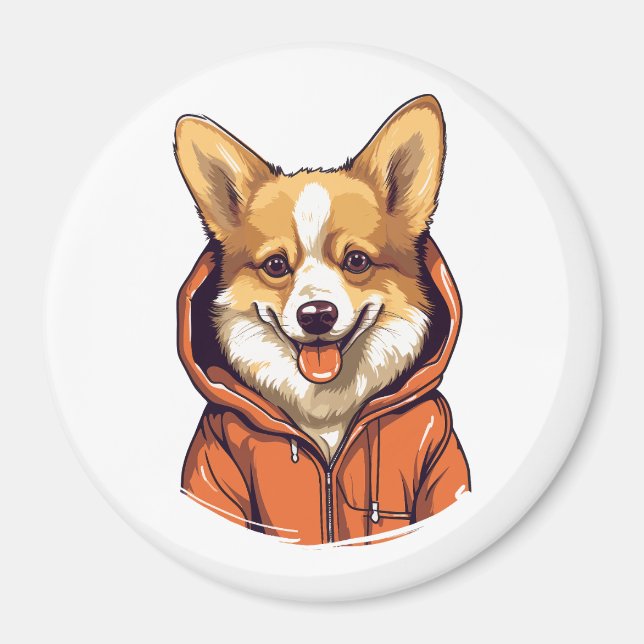 Funny Corgi Wearing Hoodie Magnet (Framsidan)