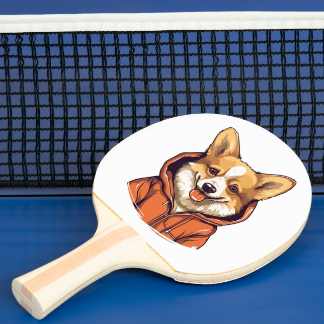 Funny Corgi Wearing Hoodie Pingisracket (Insitu)