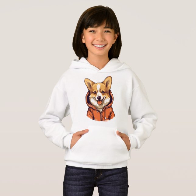 Funny Corgi Wearing Hoodie T Shirt (Hel framsida)